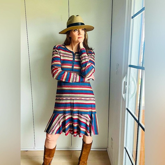 Lauren Ralph Lauren Dresses & Skirts - Lauren Jeans Thermal Dress Striped KNee Length XL Southwestern Ranchwear Western